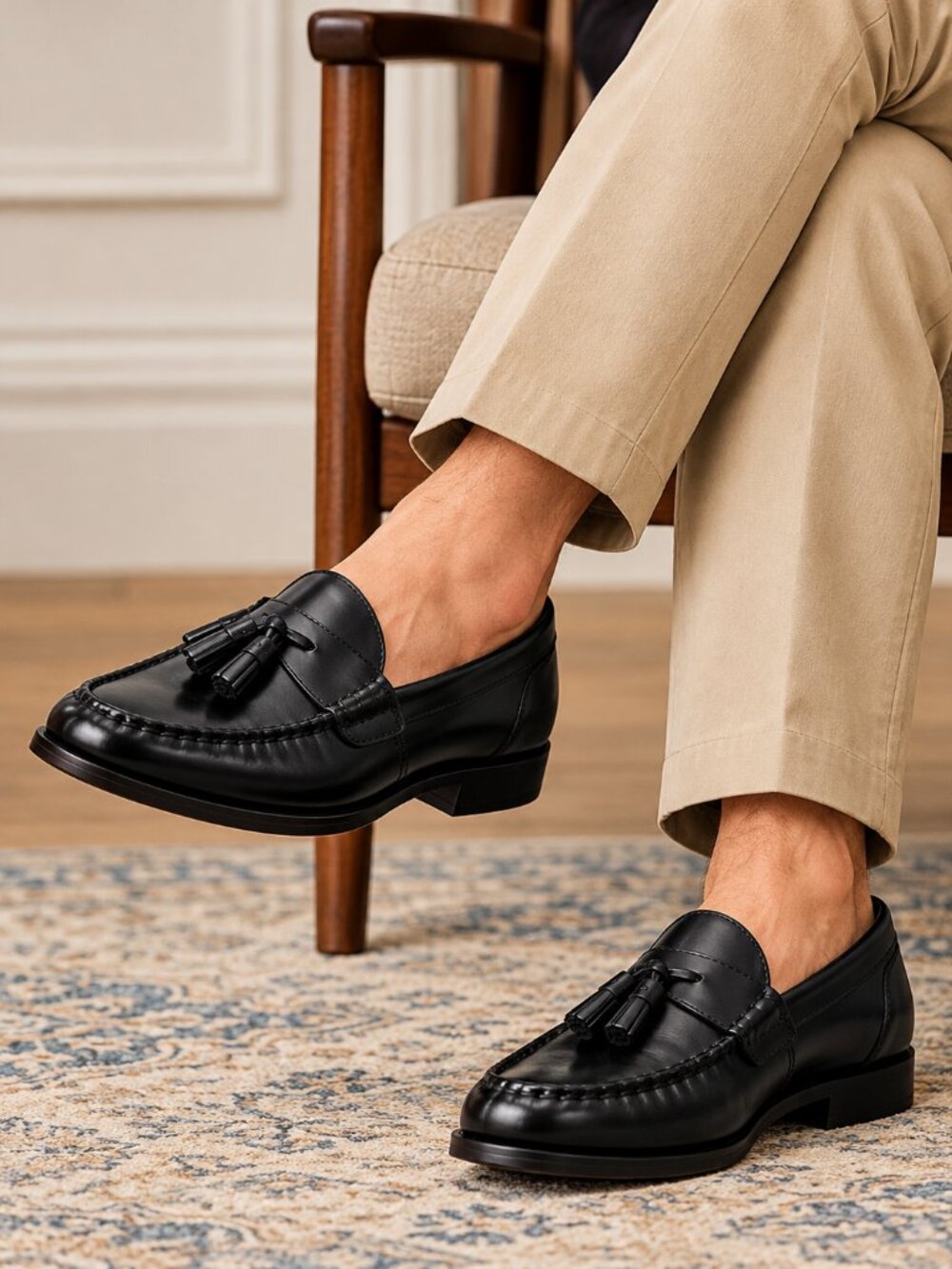 Johnston & Murphy Hayes Men's Black Leather Tassel Loafers Dress Shoes Size 9 D
